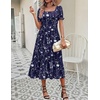 Zeagoo Summer Dresses for Women Flowy Casual Midi Dress Short Sleeve Tiered Dress Beach Vacation Sundresses with Pockets(Navy Blue-printed)
