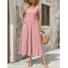 Zeagoo Summer Dresses for Women Flowy Casual Midi Dress Short Sleeve Tiered Dress Beach Vacation Sundresses with Pockets(Pink Dot)