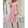 Zeagoo Summer Dresses for Women Flowy Casual Midi Dress Short Sleeve Tiered Dress Beach Vacation Sundresses with Pockets(Pink Dot)