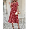 Zeagoo Summer Dresses for Women Flowy Casual Midi Dress Short Sleeve Tiered Dress Beach Vacation Sundresses with Pockets(Red-floral)