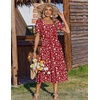 Zeagoo Summer Dresses for Women Flowy Casual Midi Dress Short Sleeve Tiered Dress Beach Vacation Sundresses with Pockets(Red-floral)