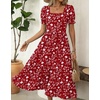 Zeagoo Summer Dresses for Women Flowy Casual Midi Dress Short Sleeve Tiered Dress Beach Vacation Sundresses with Pockets(Red-floral)