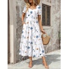 Zeagoo Summer Dresses for Women Flowy Casual Midi Dress Short Sleeve Tiered Dress Beach Vacation Sundresses with Pockets(White Floral)