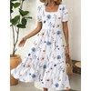 Zeagoo Summer Dresses for Women Flowy Casual Midi Dress Short Sleeve Tiered Dress Beach Vacation Sundresses with Pockets(White Floral)