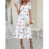 Zeagoo Summer Dresses for Women Flowy Casual Midi Dress Short Sleeve Tiered Dress Beach Vacation Sundresses with Pockets(White Floral)