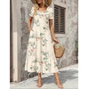 Zeagoo Summer Dresses for Women Flowy Casual Midi Dress Short Sleeve Tiered Dress Beach Vacation Sundresses with Pockets(White-leaf)