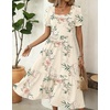 Zeagoo Summer Dresses for Women Flowy Casual Midi Dress Short Sleeve Tiered Dress Beach Vacation Sundresses with Pockets(White-leaf)