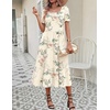 Zeagoo Summer Dresses for Women Flowy Casual Midi Dress Short Sleeve Tiered Dress Beach Vacation Sundresses with Pockets(White-leaf)