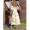 Zeagoo Summer Dresses for Women Flowy Casual Midi Dress Short Sleeve Tiered Dress Beach Vacation Sundresses with Pockets(White-leaf)