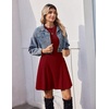 Zeagoo Sweater Dress for Women Fall 2026 Long Sleeve Crew Neck Ribbed Knit Fit and Flare A-Line Dresses(Deep Red)