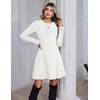 Zeagoo Sweater Dress for Women Fall 2026 Long Sleeve Crew Neck Ribbed Knit Fit and Flare A-Line Dresses(White)