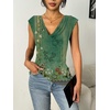 Zeagoo Tank Top for Women Trendy Going Out Tops Sleeveless Shirts Ruched Business Casual Basic Tunic Tops(Army Green Floral)