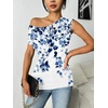 Zeagoo Tank Top for Women Trendy Going Out Tops Sleeveless Shirts Ruched Business Casual Basic Tunic Tops(Blue Leaf)