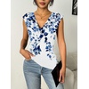 Zeagoo Tank Top for Women Trendy Going Out Tops Sleeveless Shirts Ruched Business Casual Basic Tunic Tops(Blue Leaf)