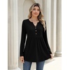 Zeagoo Women Blouses Long Sleeve Top Boho Henley Vneck Pleated Fall Tunic(Black)