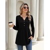 Zeagoo Women Blouses Long Sleeve Top Boho Henley Vneck Pleated Fall Tunic(Black)