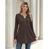 Zeagoo Women Blouses Long Sleeve Top Boho Henley Vneck Pleated Fall Tunic(Brown)