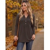 Zeagoo Women Blouses Long Sleeve Top Boho Henley Vneck Pleated Fall Tunic(Brown)