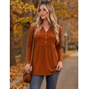 Zeagoo Women Blouses Long Sleeve Top Boho Henley Vneck Pleated Fall Tunic(Caramel)