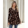 Zeagoo Women Blouses Long Sleeve Top Boho Henley Vneck Pleated Fall Tunic(Flower Black)