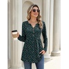 Zeagoo Women Blouses Long Sleeve Top Boho Henley Vneck Pleated Fall Tunic(Flower Green)