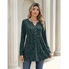Zeagoo Women Blouses Long Sleeve Top Boho Henley Vneck Pleated Fall Tunic(Flower Green)