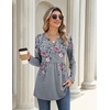 Zeagoo Women Blouses Long Sleeve Top Boho Henley Vneck Pleated Fall Tunic(Flower Grey)