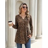 Zeagoo Women Blouses Long Sleeve Top Boho Henley Vneck Pleated Fall Tunic(Leopard Print)