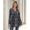 Zeagoo Women Blouses Long Sleeve Top Boho Henley Vneck Pleated Fall Tunic(Multicolor 1)