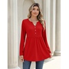 Zeagoo Women Blouses Long Sleeve Top Boho Henley Vneck Pleated Fall Tunic(Red)