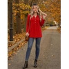 Zeagoo Women Blouses Long Sleeve Top Boho Henley Vneck Pleated Fall Tunic(Red)