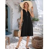 Zeagoo Women Summer Casual Dress 2026 Sleeveless Midi Tank Sundress with Pockets V Neck Buttons Pleated A Line Tshirt Dress(Black)