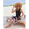 Zeagoo Women Summer Casual Dress 2026 Sleeveless Midi Tank Sundress with Pockets V Neck Buttons Pleated A Line Tshirt Dress(Black Pink Floral)