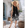 Zeagoo Women Summer Casual Dress 2026 Sleeveless Midi Tank Sundress with Pockets V Neck Buttons Pleated A Line Tshirt Dress(Black White Floral)