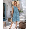 Zeagoo Women Summer Casual Dress 2026 Sleeveless Midi Tank Sundress with Pockets V Neck Buttons Pleated A Line Tshirt Dress(Blue Floral)