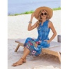 Zeagoo Women Summer Casual Dress 2026 Sleeveless Midi Tank Sundress with Pockets V Neck Buttons Pleated A Line Tshirt Dress(Blue Red Floral)