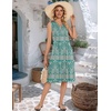 Zeagoo Women Summer Casual Dress 2026 Sleeveless Midi Tank Sundress with Pockets V Neck Buttons Pleated A Line Tshirt Dress(Bohemian Green)