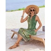 Zeagoo Women Summer Casual Dress 2026 Sleeveless Midi Tank Sundress with Pockets V Neck Buttons Pleated A Line Tshirt Dress(Green Floral)