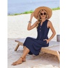 Zeagoo Women Summer Casual Dress 2026 Sleeveless Midi Tank Sundress with Pockets V Neck Buttons Pleated A Line Tshirt Dress(Navy Blue)