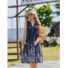 Zeagoo Women Summer Casual Dress 2026 Sleeveless Midi Tank Sundress with Pockets V Neck Buttons Pleated A Line Tshirt Dress(Navy Blue Floral)