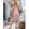 Zeagoo Women Summer Casual Dress 2026 Sleeveless Midi Tank Sundress with Pockets V Neck Buttons Pleated A Line Tshirt Dress(Pink Floral)