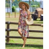 Zeagoo Women Summer Casual Dress 2026 Sleeveless Midi Tank Sundress with Pockets V Neck Buttons Pleated A Line Tshirt Dress(Pink Green Leaf)