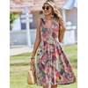 Zeagoo Women Summer Casual Dress 2026 Sleeveless Midi Tank Sundress with Pockets V Neck Buttons Pleated A Line Tshirt Dress(Pink Green Leaf)
