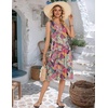 Zeagoo Women Summer Casual Dress 2026 Sleeveless Midi Tank Sundress with Pockets V Neck Buttons Pleated A Line Tshirt Dress(Pink Green Leaf)