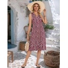 Zeagoo Women Summer Casual Dress 2026 Sleeveless Midi Tank Sundress with Pockets V Neck Buttons Pleated A Line Tshirt Dress(Red White Floral)