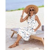 Zeagoo Women Summer Casual Dress 2026 Sleeveless Midi Tank Sundress with Pockets V Neck Buttons Pleated A Line Tshirt Dress(White Floral)