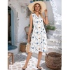 Zeagoo Women Summer Casual Dress 2026 Sleeveless Midi Tank Sundress with Pockets V Neck Buttons Pleated A Line Tshirt Dress(White Floral)