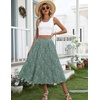 Zeagoo Women’s Midi Skirts High Waisted Pleated A-Line Swing Skirts Summer Long Skirts with Pockets(01-green Floral)