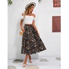 Zeagoo Women’s Midi Skirts High Waisted Pleated A-Line Swing Skirts Summer Long Skirts with Pockets(04-black Floral)