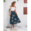 Zeagoo Women’s Midi Skirts High Waisted Pleated A-Line Swing Skirts Summer Long Skirts with Pockets(Pink Floral Navy Print)